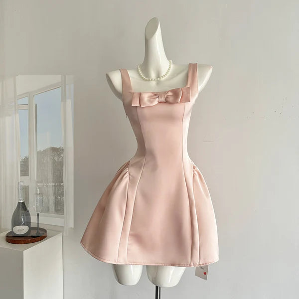 Pink Homecoming Dress Cute Short A-Line Square Satin Birthday Dress nv4273