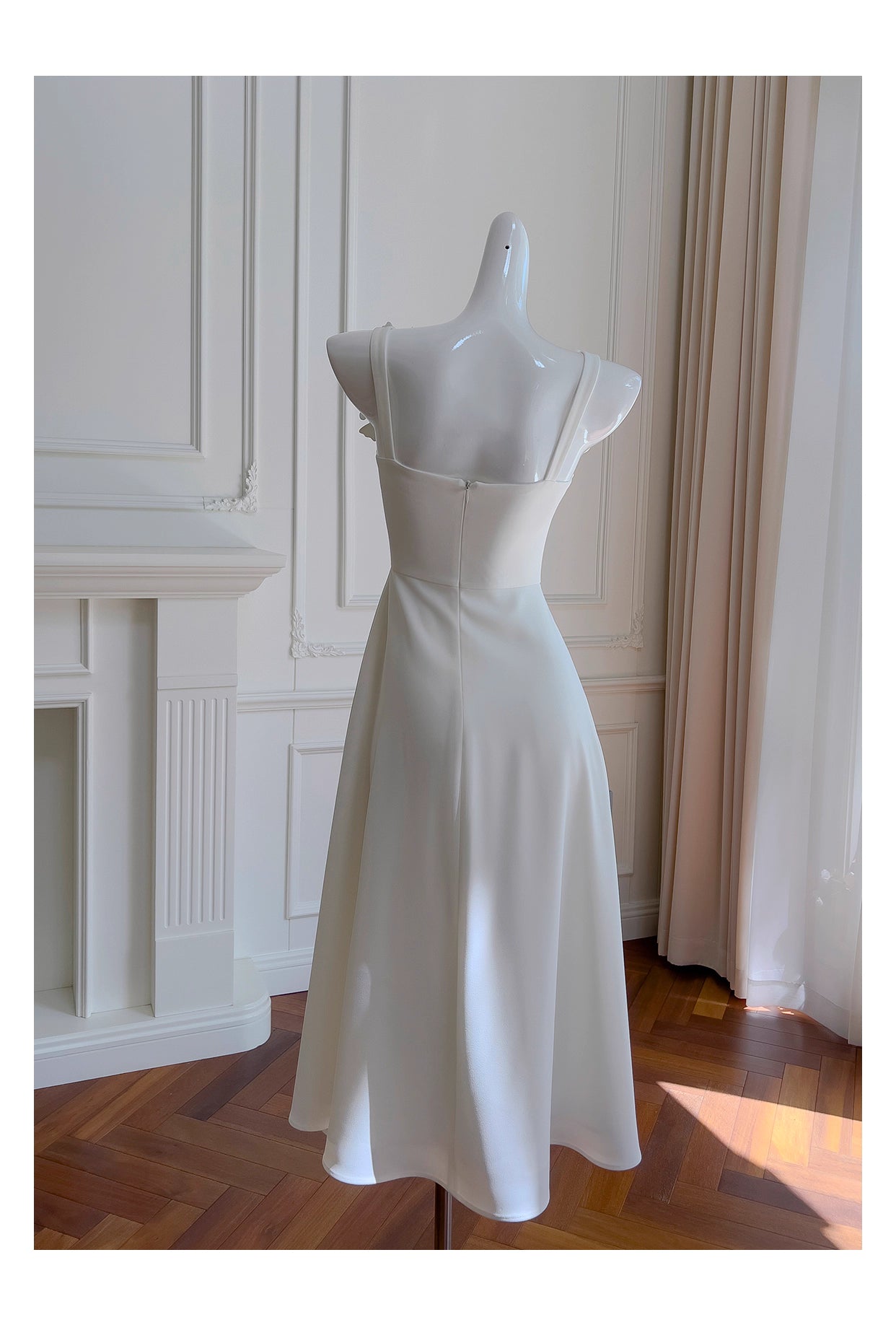NiceVestidos - Robe de soirée blanche à bretelles et fleurs, coupe amincissante, style rétro français, pour femme, nv5556