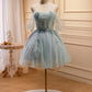 Green Tulle Beaded Short Prom Dress, Cute Off Shoulder Homecoming Dress nv1587