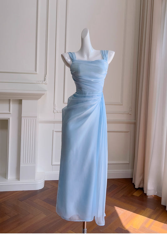 NiceVestidos - Robe de soirée bleue à bretelles, longue, style rétro français, tenue d'été populaire pour femmes, nv5557