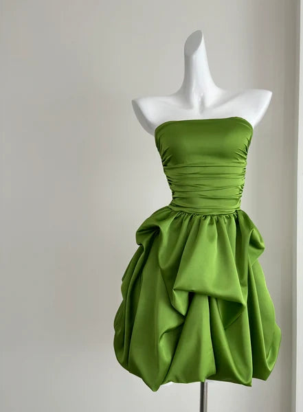 Green Homecoming Dress Spaghetti Strap A-Line Short Satin Prom Gown Party Dress nv4266
