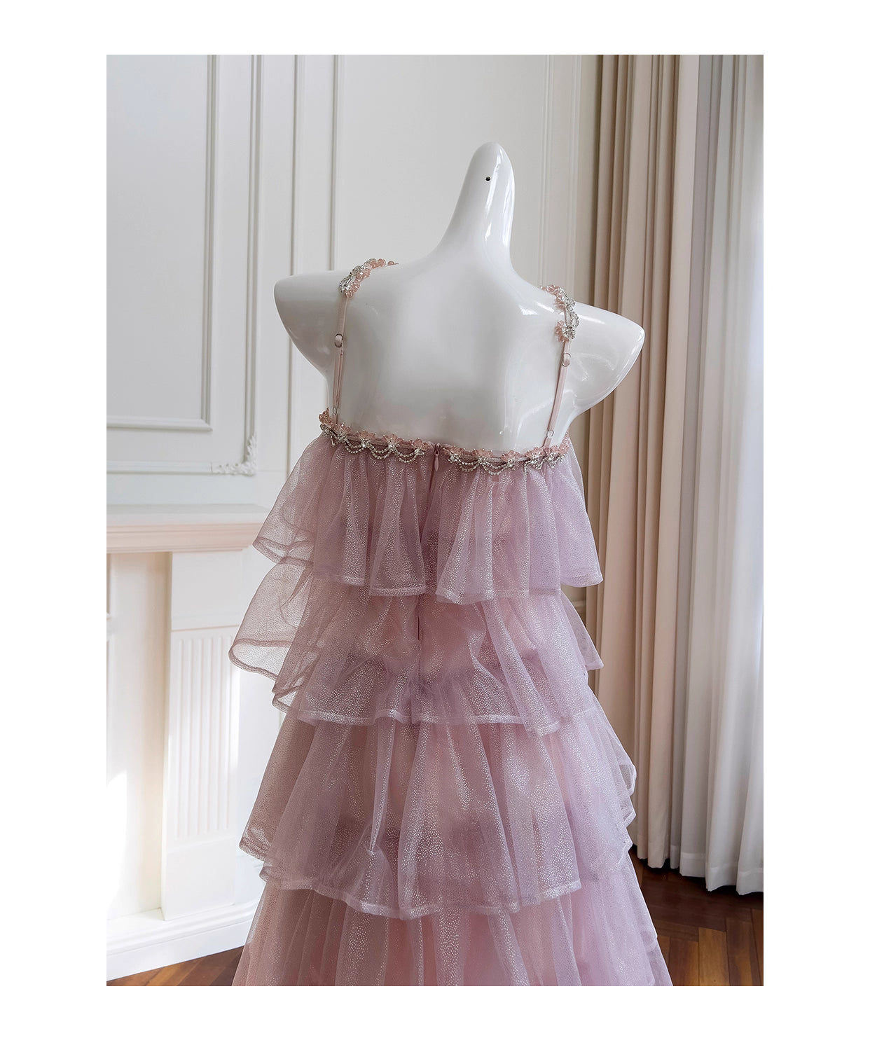 NiceVestidos - Robe de soirée rose en maille avec bretelles, robe de fête d'anniversaire française pour femme nv5558