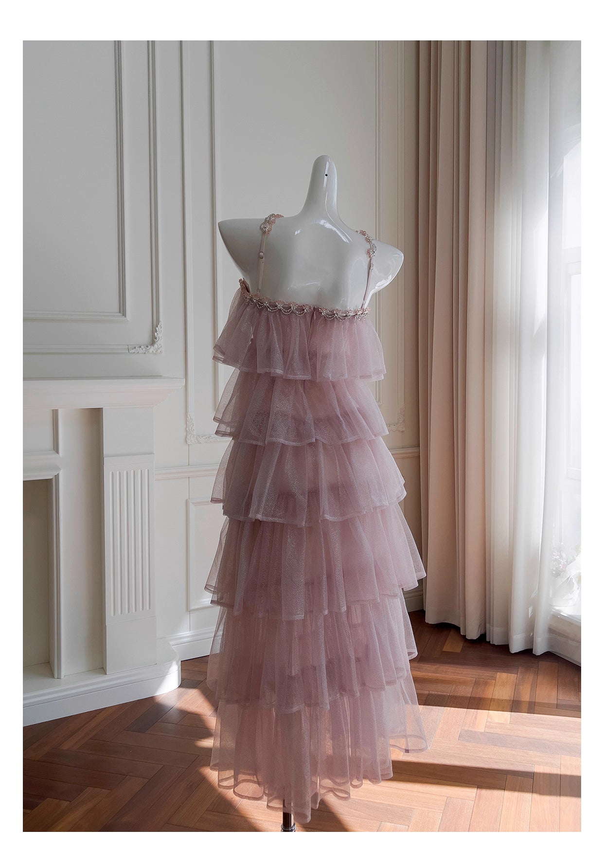 NiceVestidos - Robe de soirée rose en maille avec bretelles, robe de fête d'anniversaire française pour femme nv5558