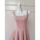NiceVestidos-Short Homecoming Dress Pink Sequined Tweed Suspender Dress High-End Waist Slimming Bow Short Dress nv5544