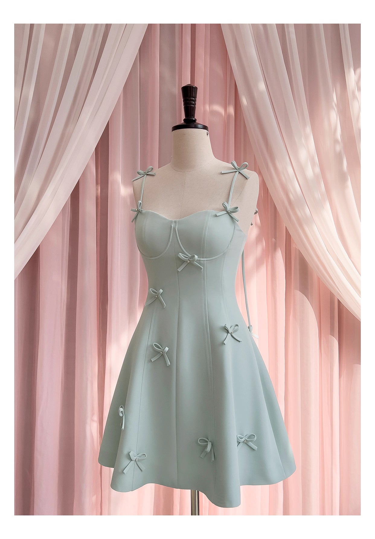 NiceVestidos-Short homecoming dress spring and summer new green bow sexy suspender dress design small dress nv5545