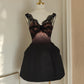 Black Pink Homecoming Dress Satin Lace Holiday Dress Short Birthday Dress nv4268