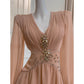 NiceVestidos-Homecoming Dress Floral Champagne Chiffon Gentle And Elegant Short Dress Party Dress nv5553