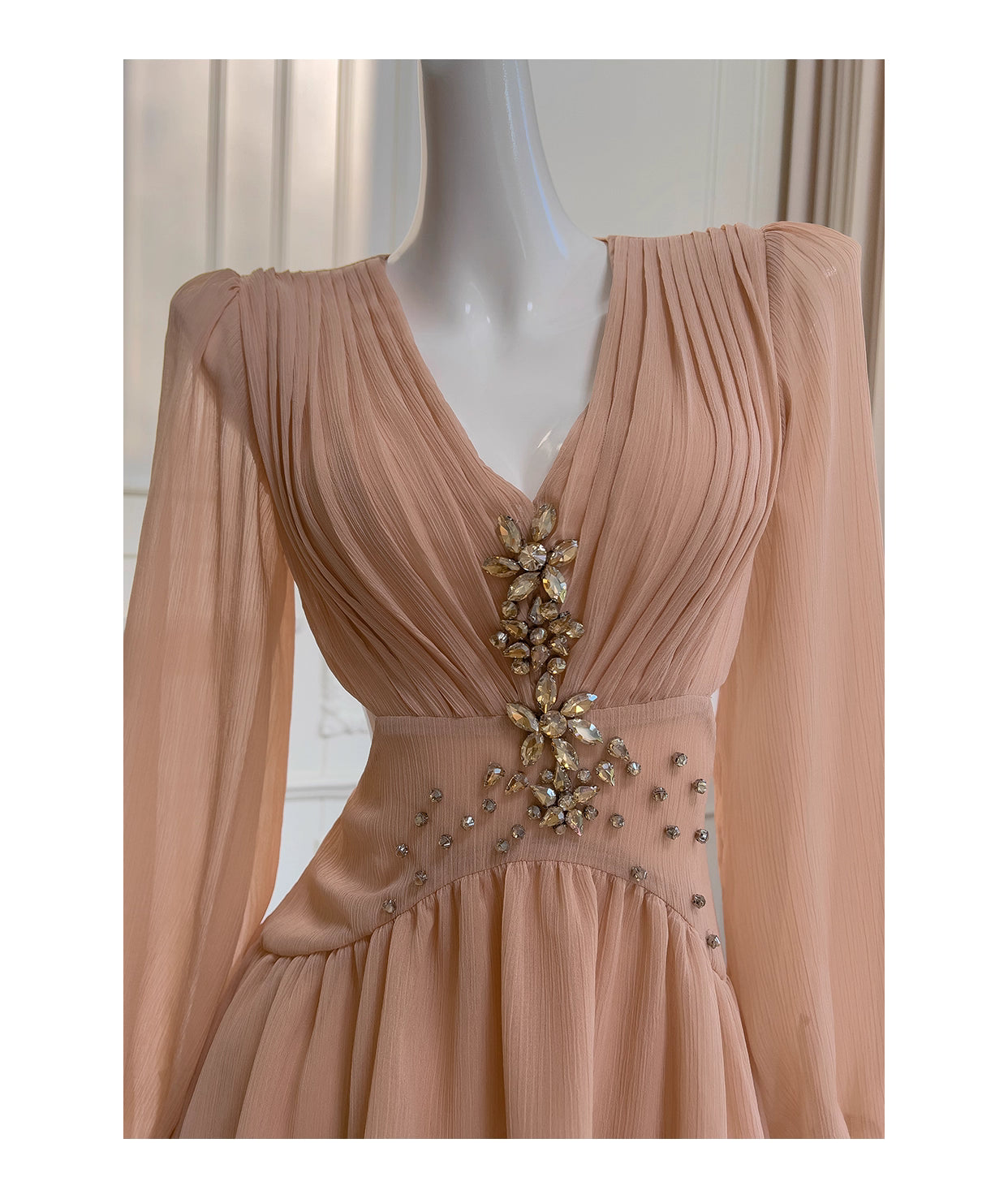 NiceVestidos-Homecoming Dress Floral Champagne Chiffon Gentle And Elegant Short Dress Party Dress nv5553