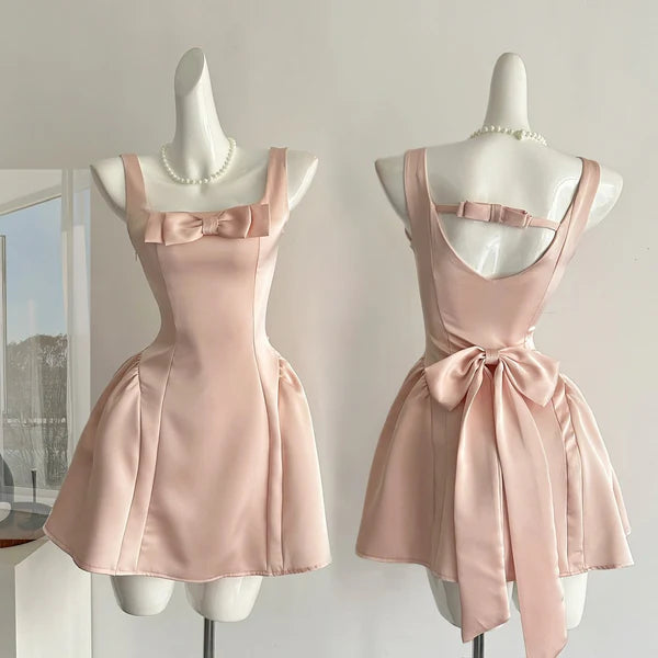 Pink Homecoming Dress Cute Short A-Line Square Satin Birthday Dress nv4273