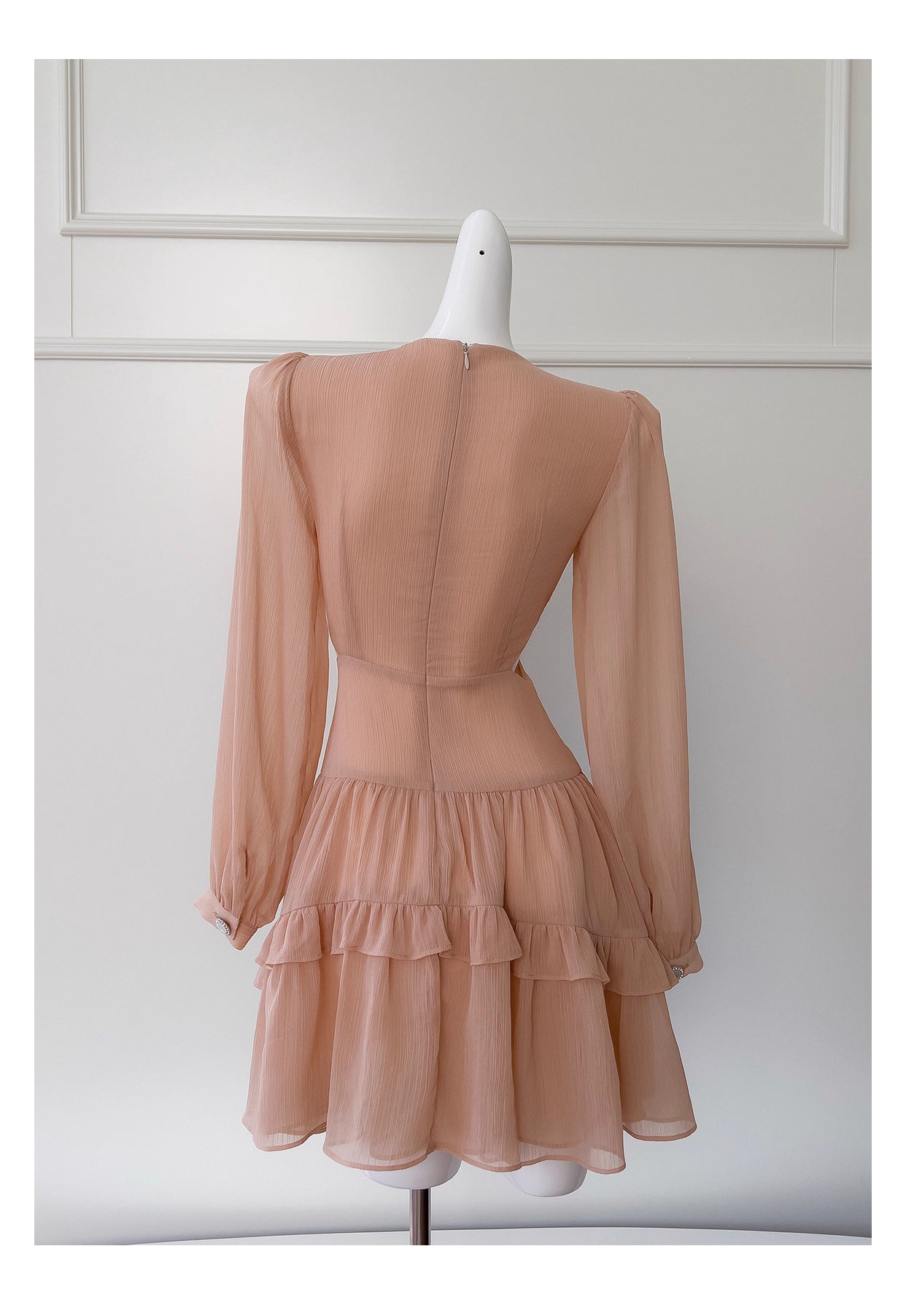 NiceVestidos-Homecoming Dress Floral Champagne Chiffon Gentle And Elegant Short Dress Party Dress nv5553