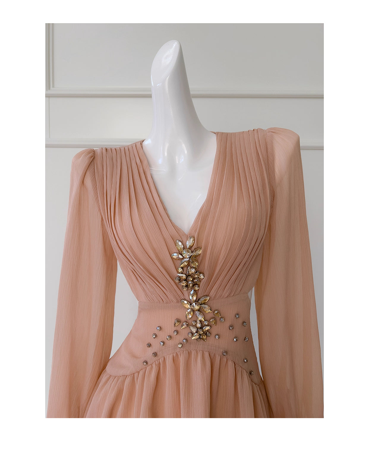 NiceVestidos-Homecoming Dress Floral Champagne Chiffon Gentle And Elegant Short Dress Party Dress nv5553