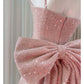 NiceVestidos-Short Homecoming Dress Pink Sequined Tweed Suspender Dress High-End Waist Slimming Bow Short Dress nv5544