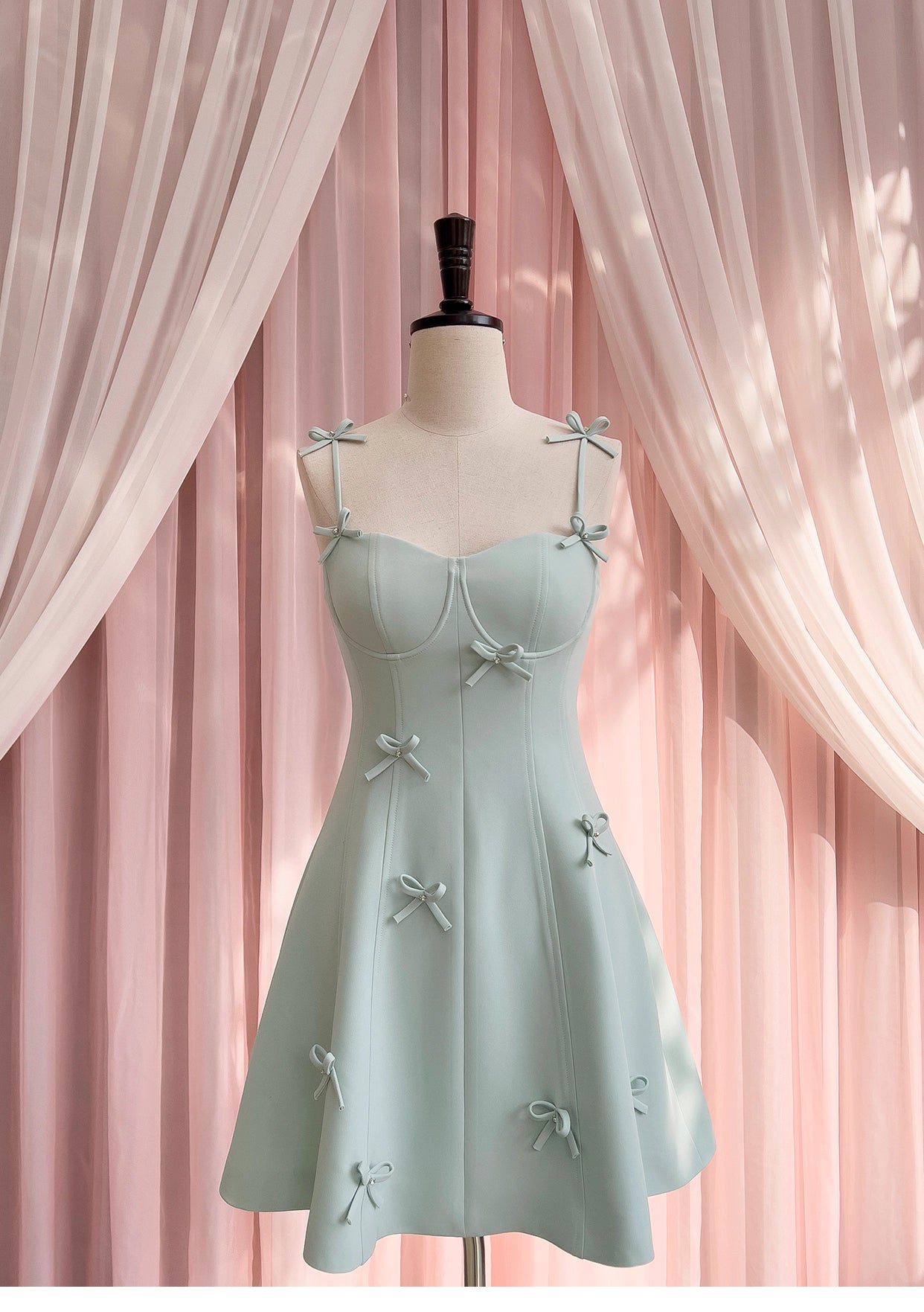 NiceVestidos-Short homecoming dress spring and summer new green bow sexy suspender dress design small dress nv5545