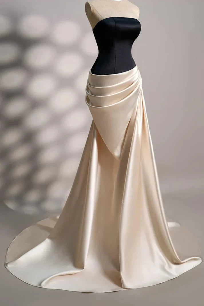 Black beautiful fashion strapless long satin ball gown evening dress engagement party dress nv3613