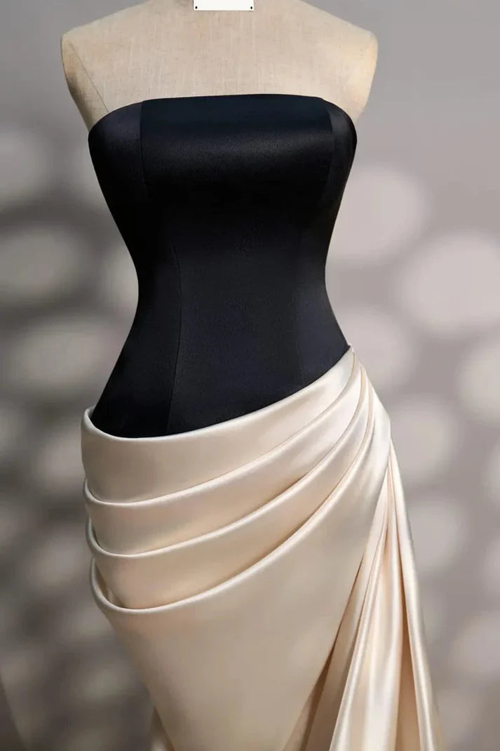 Black beautiful fashion strapless long satin ball gown evening dress engagement party dress nv3613