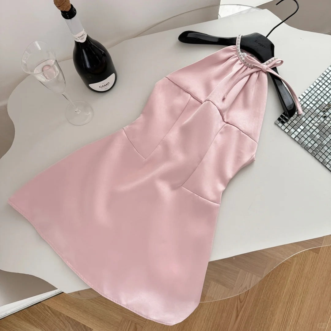 Pink Homecoming Dress Short Satin Party Dress Sweet Date Dress Birthday Dress nv4260