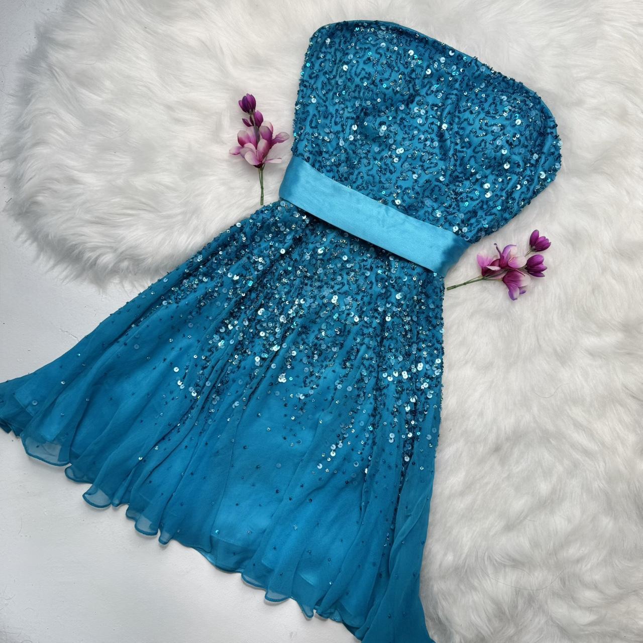 Blue exquisite beaded short chiffon homecoming dress birthday party dress nv5332