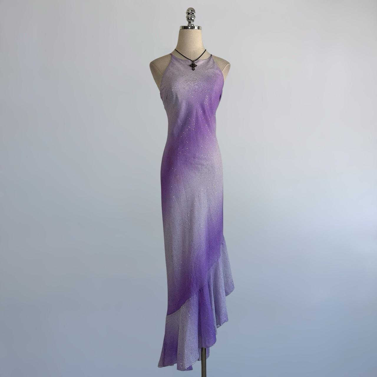 NiceVestidos-Purple-Gray Gradient Sequin Halter Sleeveless Floor-Length Asymmetric Mermaid Gown NV6179