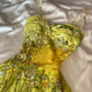 Yellow Green Short Exquisite Floral Beaded Garden Fairy Dress Chiffon Homecoming Dress Party Dress nv5389