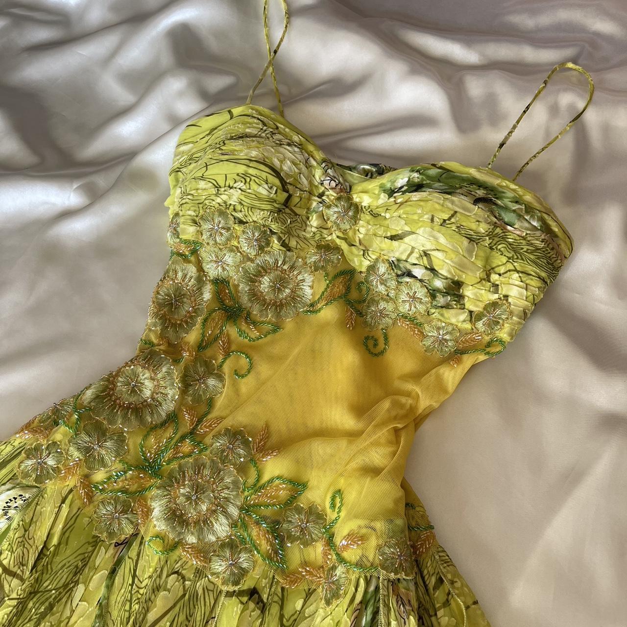 Yellow Green Short Exquisite Floral Beaded Garden Fairy Dress Chiffon Homecoming Dress Party Dress nv5389
