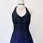 🥀 Vintage Dark Blue Glitter Ombre Beaded Long Tulle Ball Gown Evening Dress Party Dress nv4980