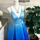 Atemberaubendes Cinderella-Ballkleid mit V-Ausschnitt und langem Satin in Blau mit Farbverlauf, Abendkleid, Partykleid, NV4254