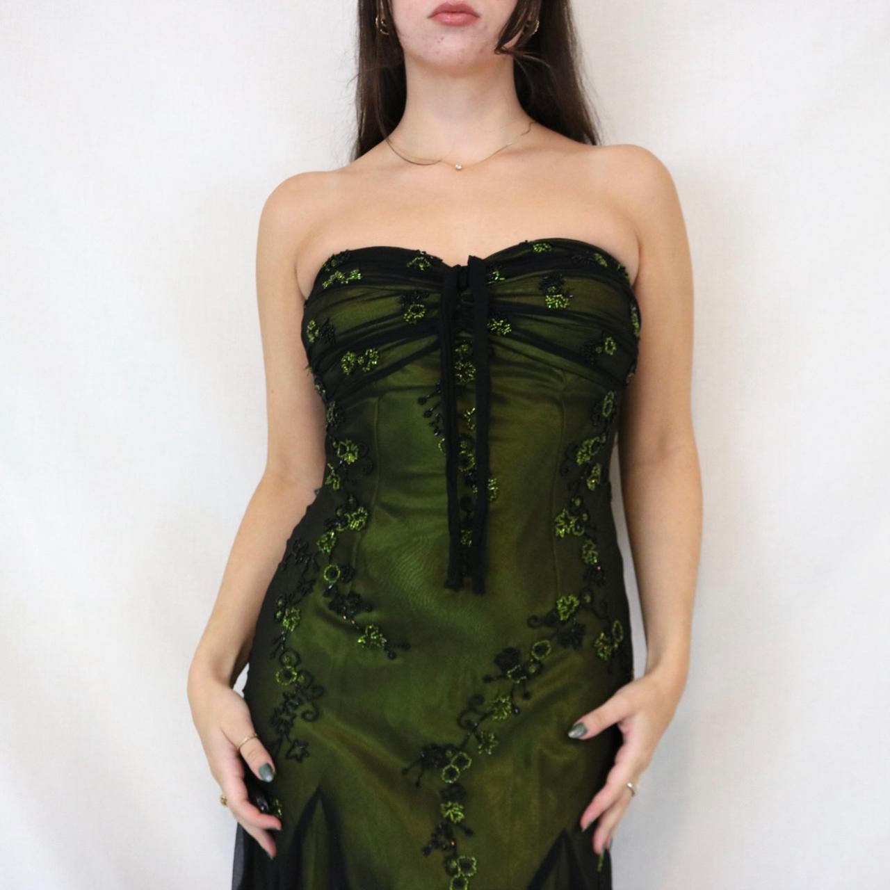 Robe de soirée longue en mousseline de soie verte à perles vintage, robe de soirée d'anniversaire, nv4991