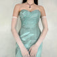 Green gorgeous beaded long satin ball gown evening dress nv4484