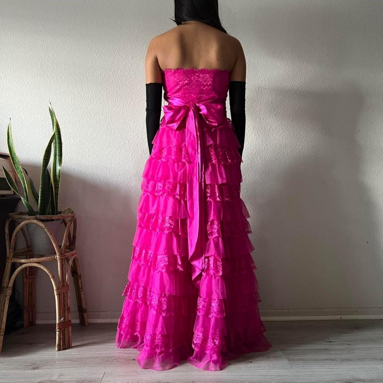 Pink Elegant Fashion Long Exquisite Lace Layered Princess Lace Ruffle prom dress Evening Dress Party Dress nv3747
