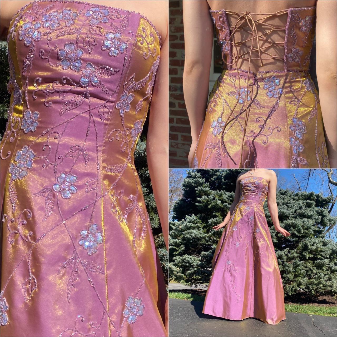 NiceVestidos-Pink exquisite beaded long satin fairy gown ball gown y2k vintage dress nv5442