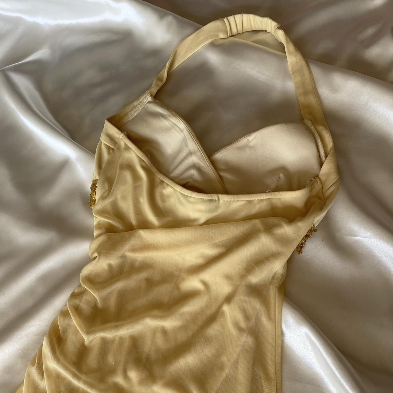 ✨Butter yellow fashion suspenders unique sparkling glitter sweetheart backless neckline beaded tassel long chiffon prom dress nv5378