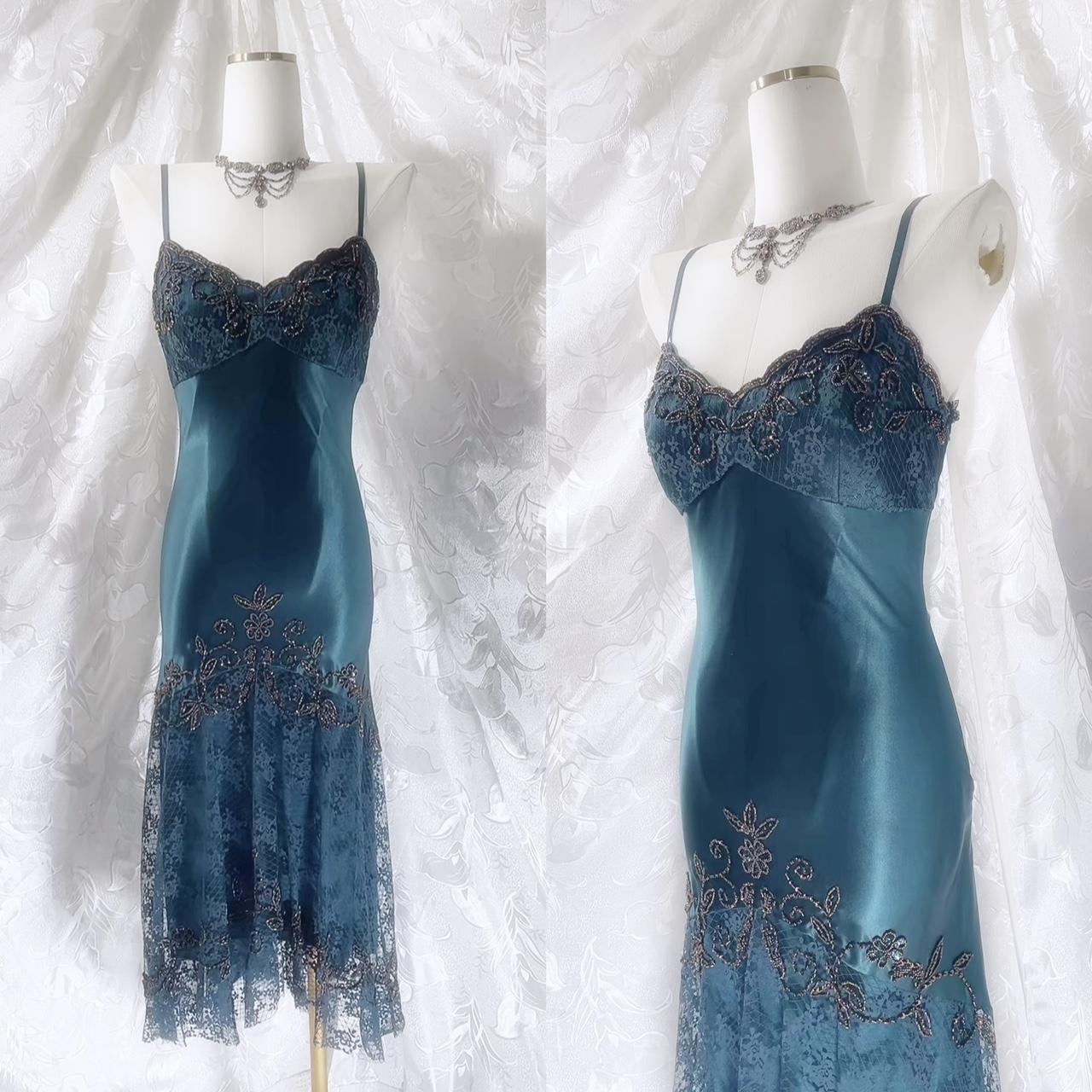 Stunning blue exquisite beaded spaghetti strap long chiffon retro dress prom dress nv5412