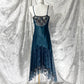 Stunning blue exquisite beaded spaghetti strap long chiffon retro dress prom dress nv5412