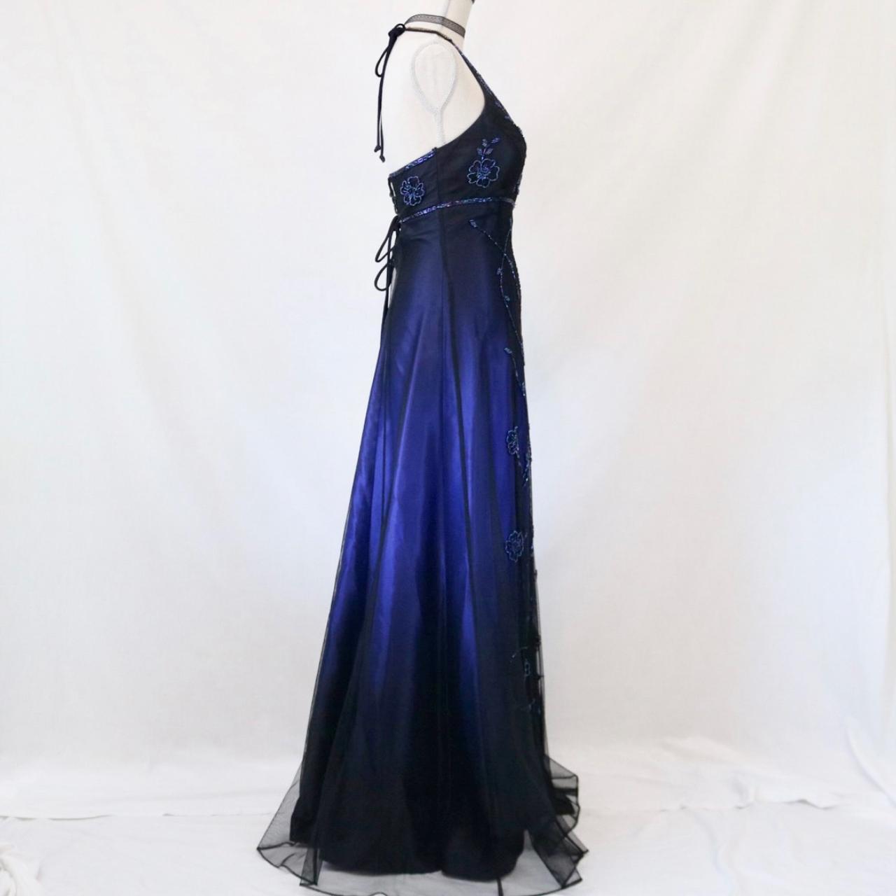 🥀 Vintage Dark Blue Glitter Ombre Beaded Long Tulle Ball Gown Evening Dress Party Dress nv4980