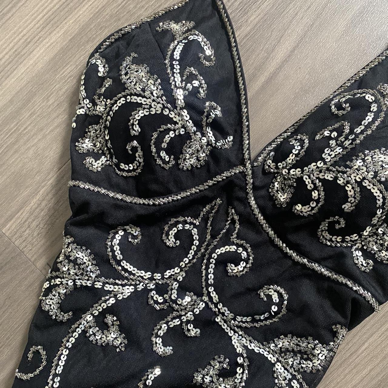 Schwarzes atemberaubendes Vintage-Mode-Kleid mit exquisitem Perlen- und geometrischem Muster, Neckholder, langes Chiffon-Tüll-Ballkleid, Abendkleid, Partykleid, NV3809