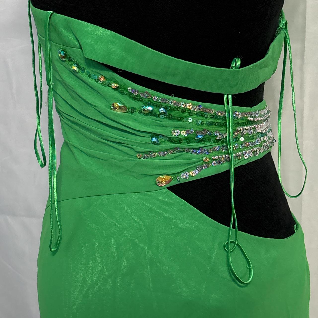 Robe de soirée longue en mousseline de soie, taille basse, à perles vertes, nv4603