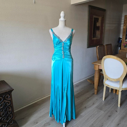 Blue Elegant Fashion Long Exquisite Beaded Long Satin Prom Dress Evening Dress Party Dress nv3748