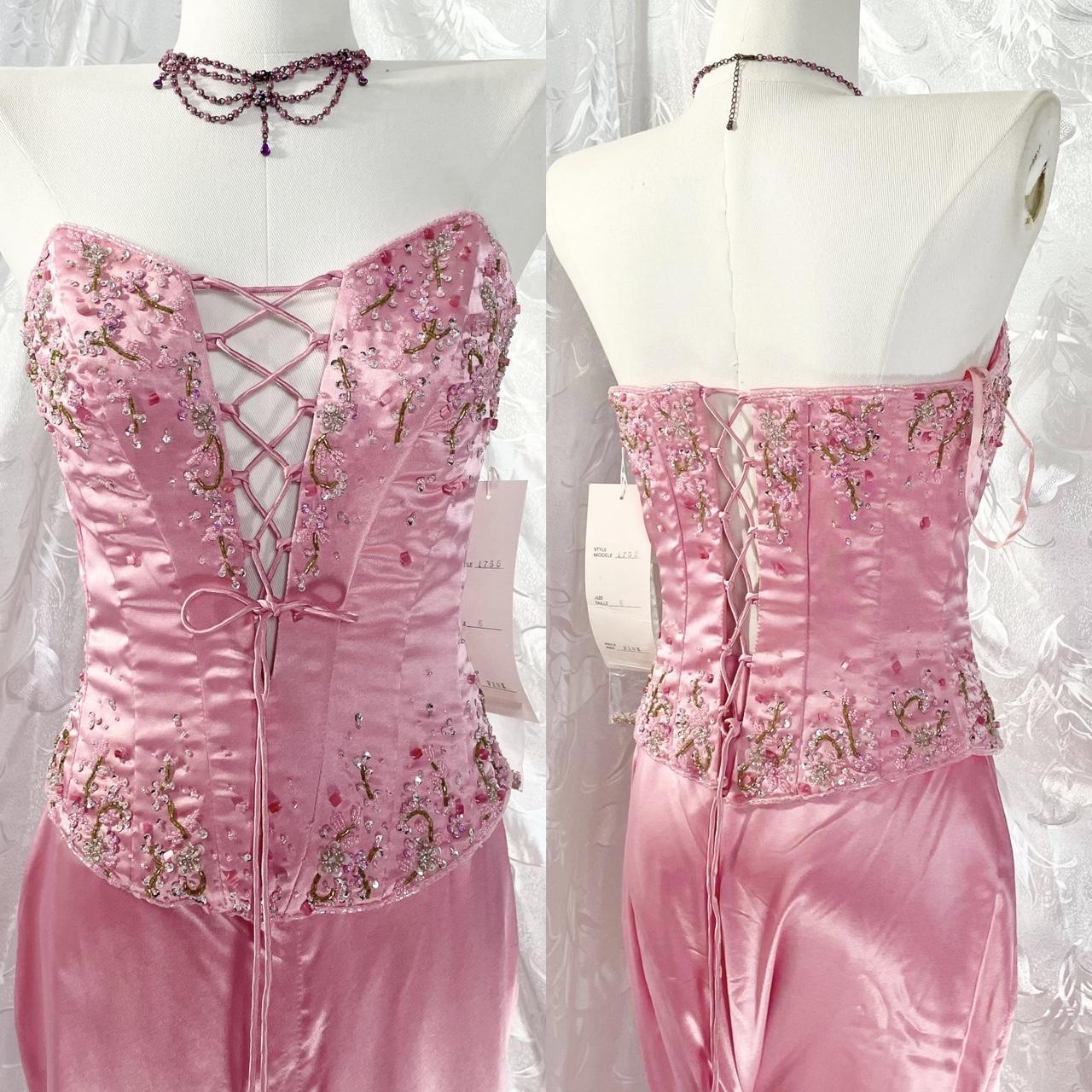 💘Robe de soirée longue en satin à volants et perles rose exquise nv5414