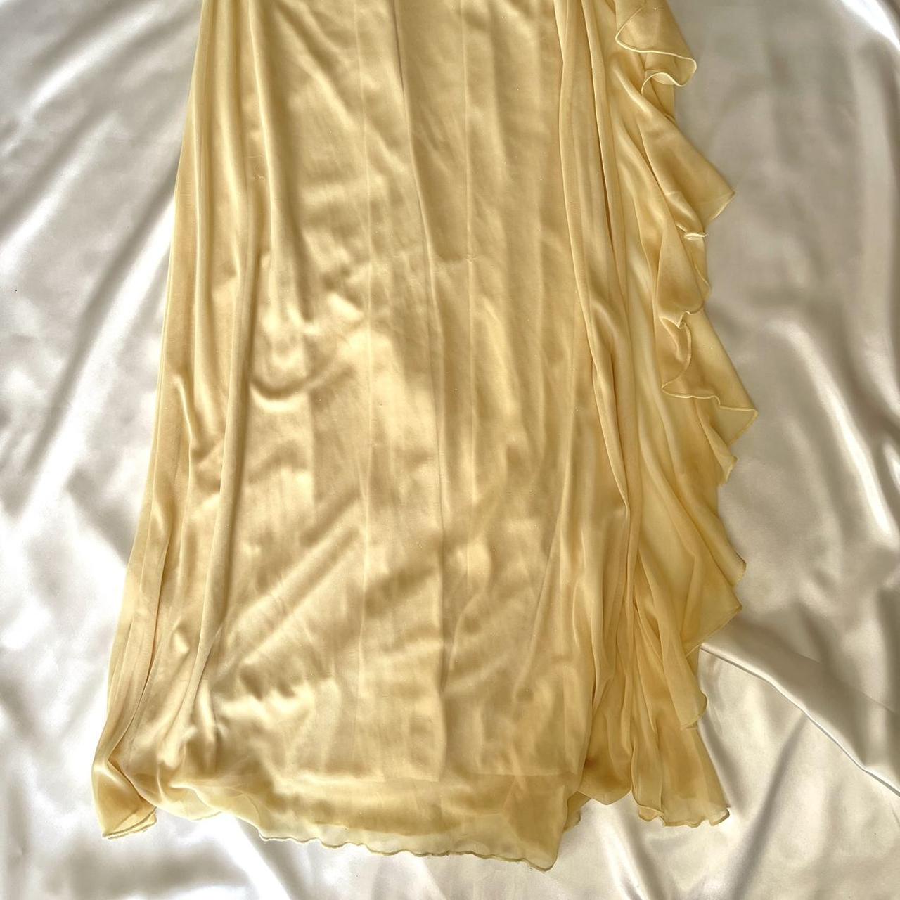 ✨Butter yellow fashion suspenders unique sparkling glitter sweetheart backless neckline beaded tassel long chiffon prom dress nv5378