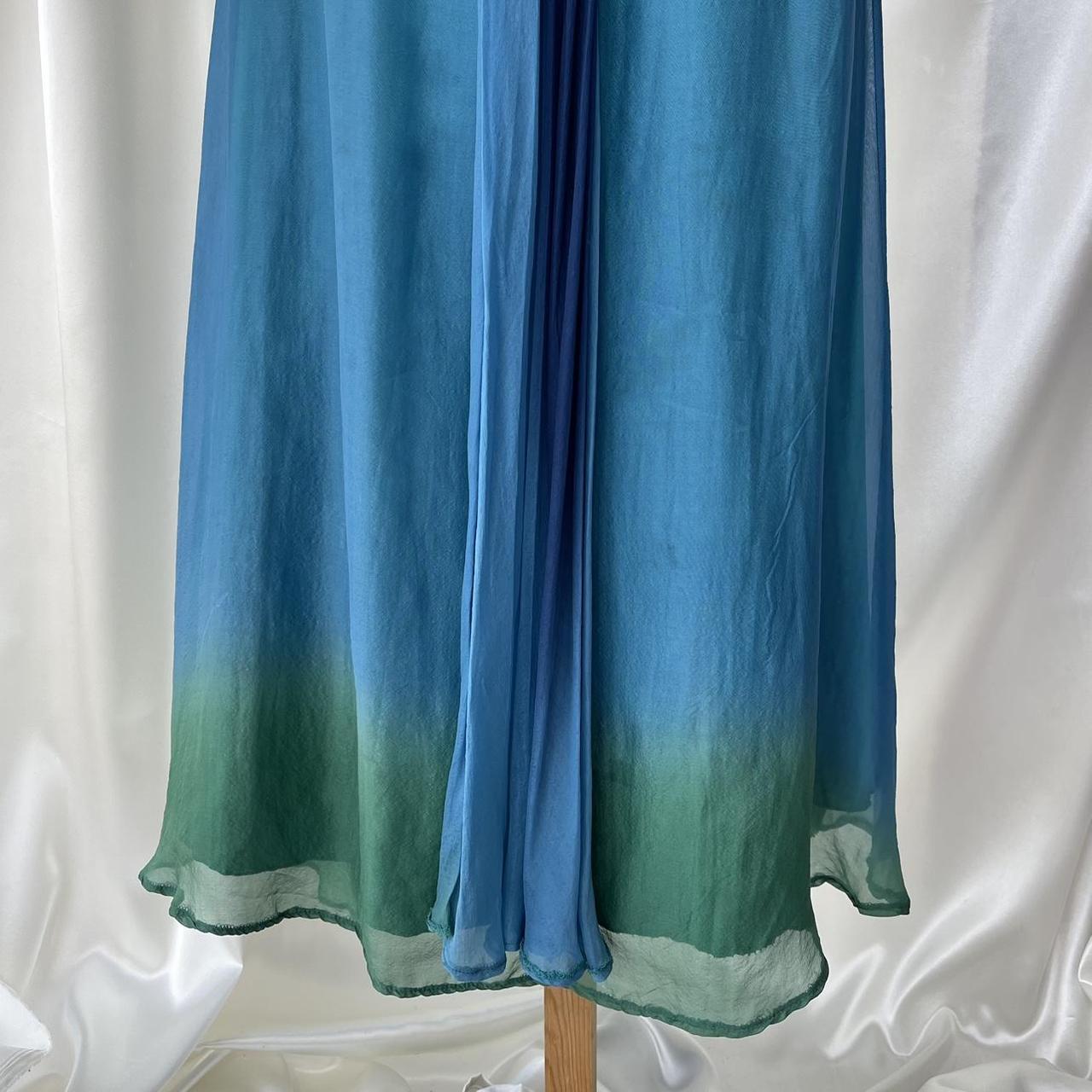 💙Gorgeous and unique blue and green beaded ombre long chiffon prom dress nv5381