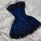Y2K Black/Blue Short Chiffon Ball Gown, Homecoming Dress nv4467