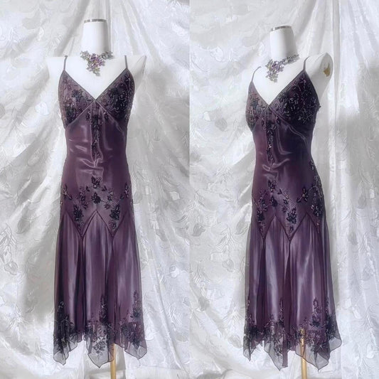 Purple retro fairy exquisite beaded long chiffon mermaid dress prom dress nv5418