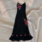 Black gorgeous red floral beaded asymmetric midi prom ball gown evening gown party dress  nv4576