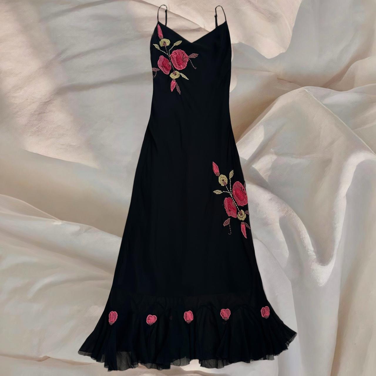 Black gorgeous red floral beaded asymmetric midi prom ball gown evening gown party dress  nv4576