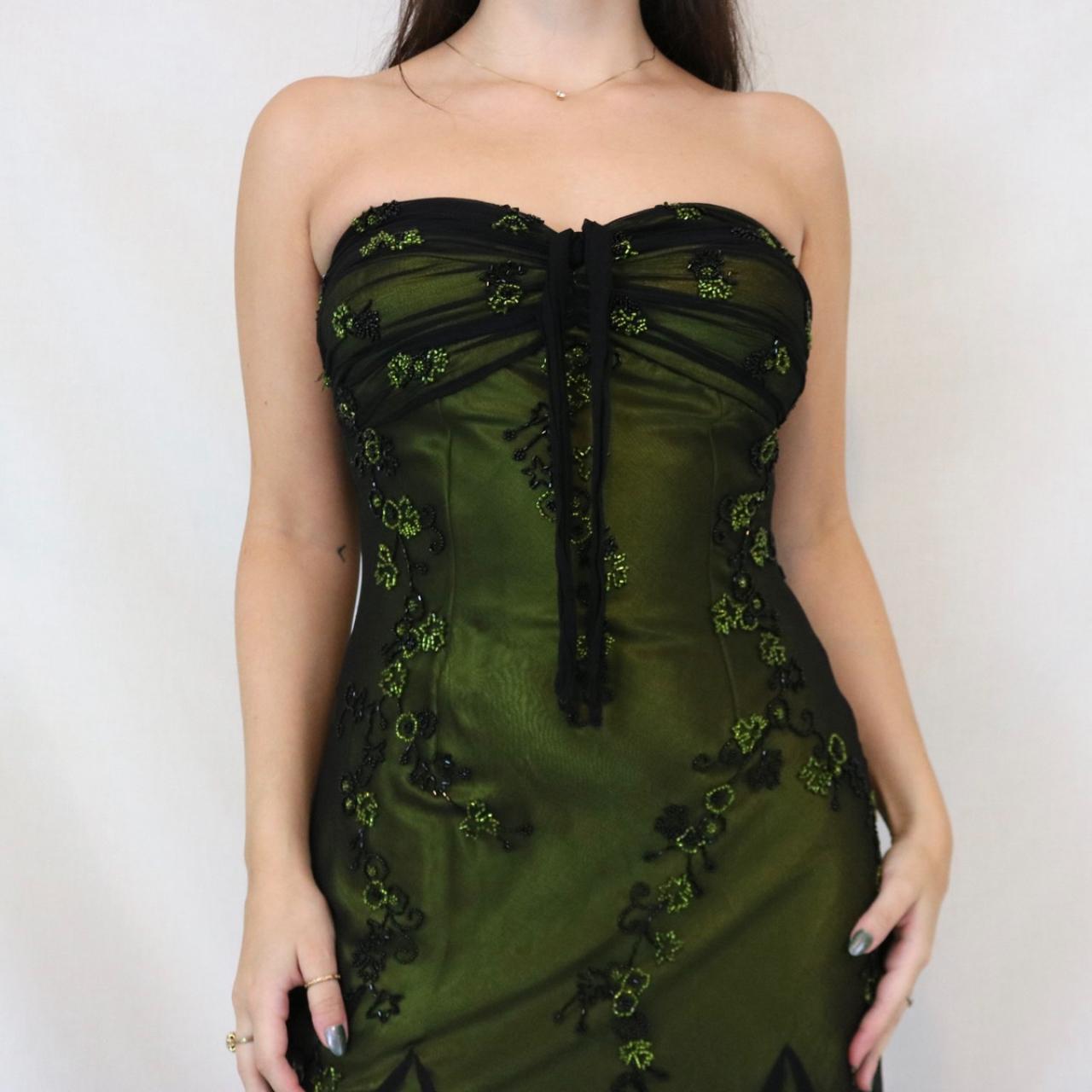 Robe de soirée longue en mousseline de soie verte à perles vintage, robe de soirée d'anniversaire, nv4991
