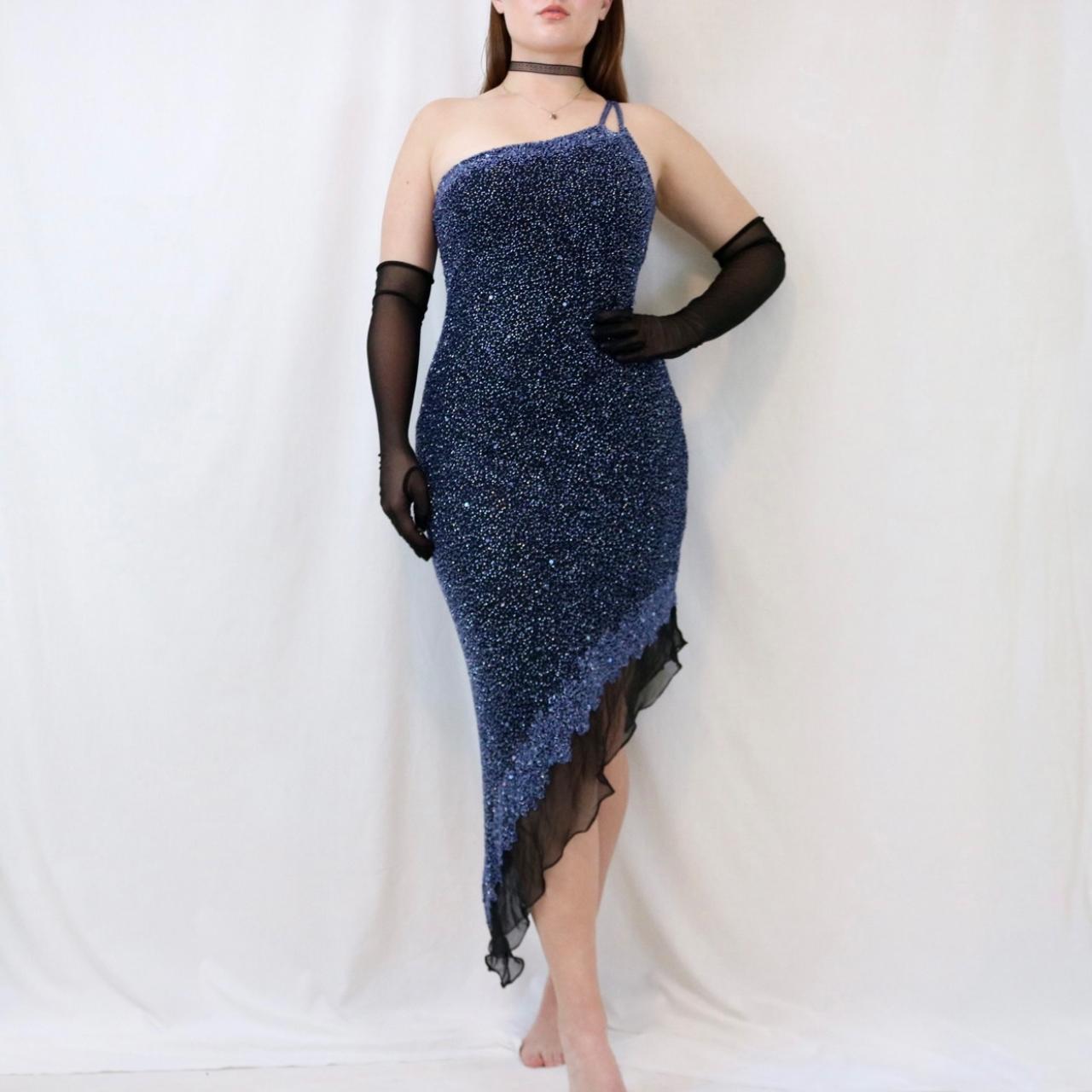 Robe de soirée bleu foncé brillante à paillettes, courte/mi-longue, robe de soirée d'anniversaire nv4977