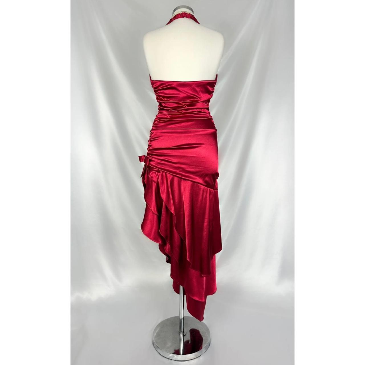 ❤️ Sparkling retro red dress with halter neckline short asymmetrical ruffle homecoming dress birthday party dress nv5386