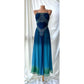 💙Gorgeous and unique blue and green beaded ombre long chiffon prom dress nv5381