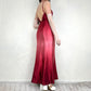 Vintage Red/Pink Gradient Beaded Embroidery Long Satin Formal Dress Prom Gown Gothic Vampire nv5403