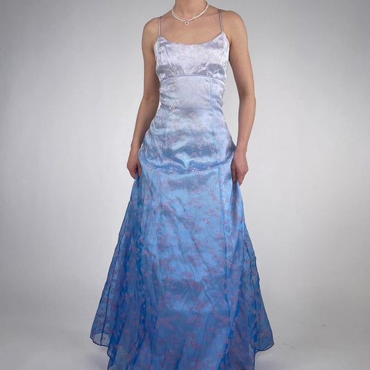 NiceVestidos-Blue exquisite floral long satin fairy dress formal prom dress y2k vintage dress nv5443